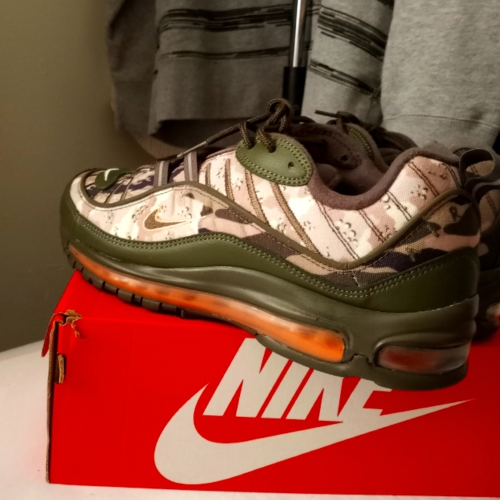NIKE AIR MAX 98 "CAMO CLASSIC" CARGO KHAKI-SUNSET TINT-BLACK 11.5 [AQ6156-300]
